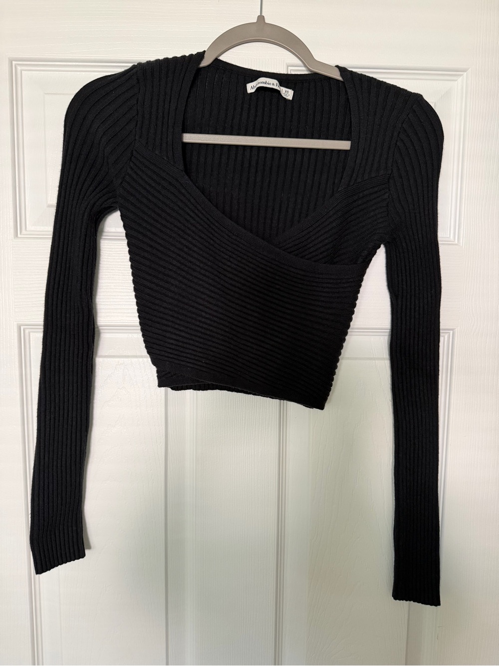 Abercrombie & Fitch Black Ribbed Wrap Cropped Top